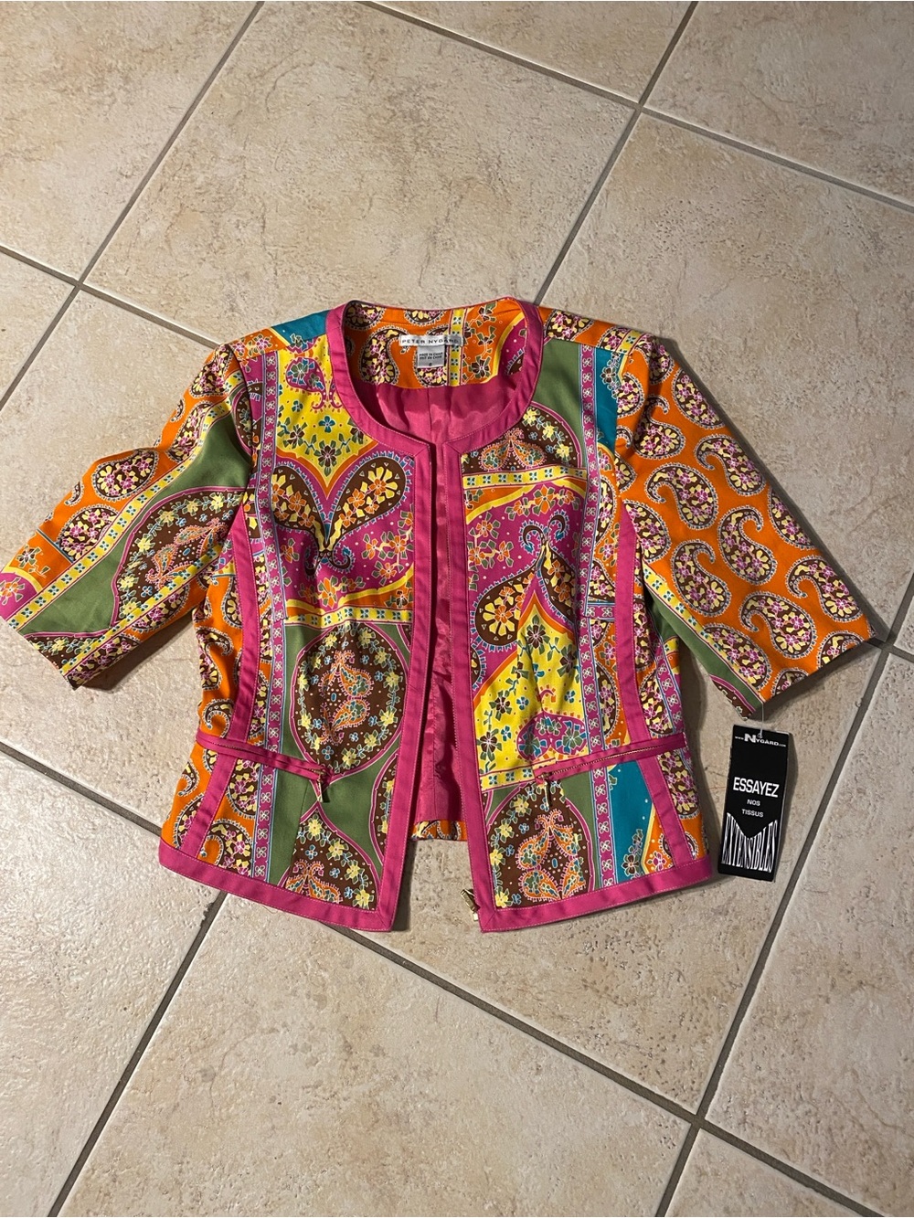 NWT Peter Nygard Pink Multicolor Paisley Cropped Blazer